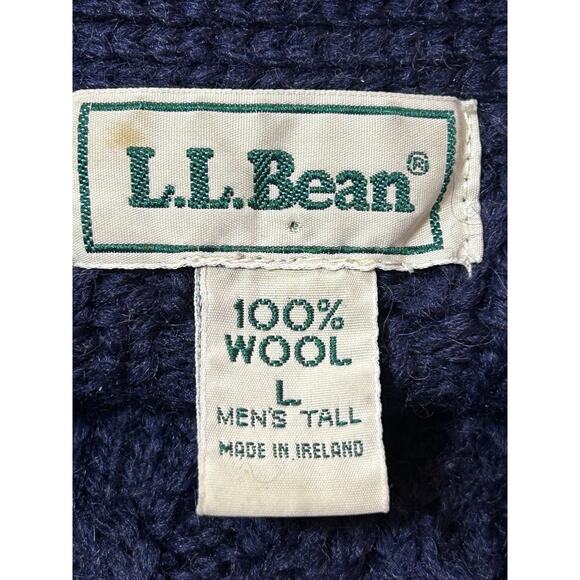 VTG L.L. Bean Me Cable Knit Sweater LT Blue 100% Wool Fisherman Cottage Ireland - Picture 7 of 10